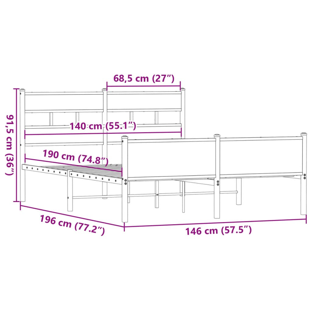 Cadre de lit sans matelas chêne fumé 140x190 cm bois ingénierie - XIOS