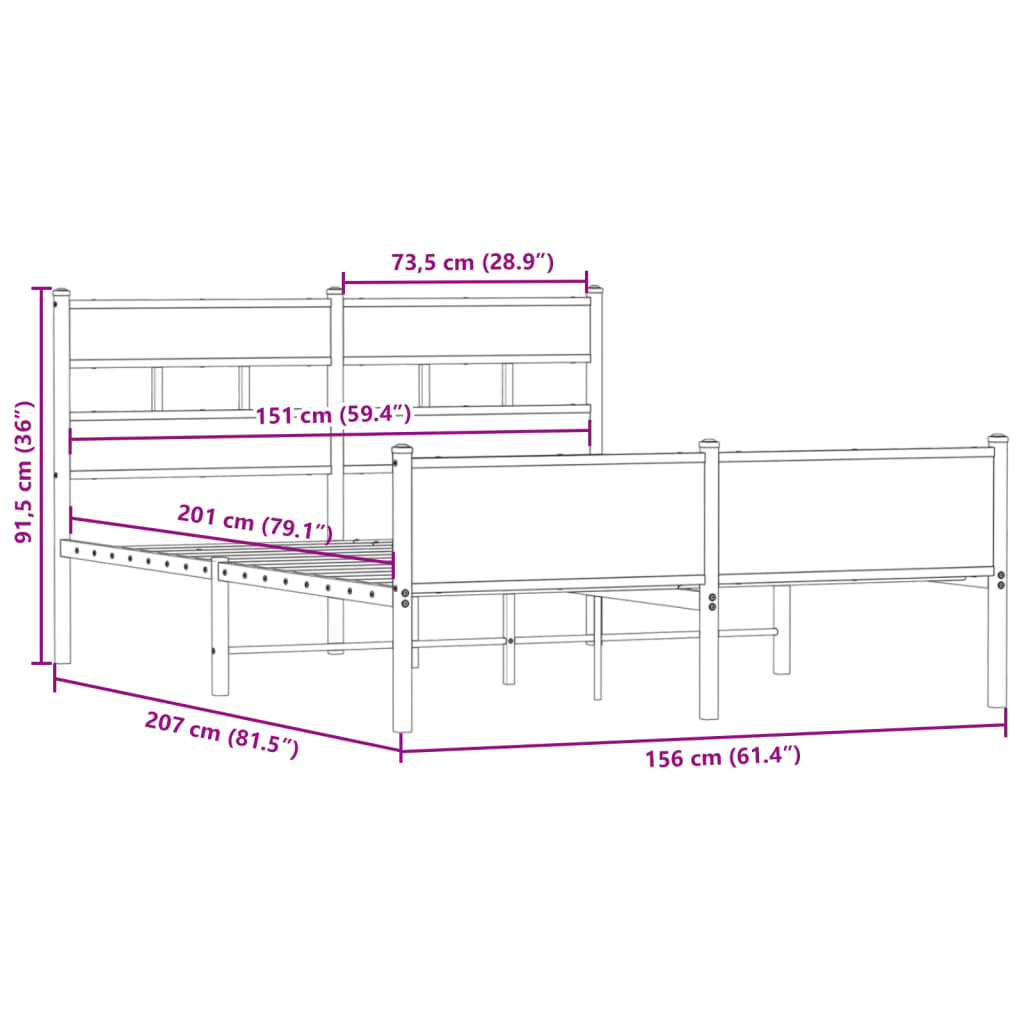 Cadre de lit sans matelas chêne fumé 150x200 cm bois ingénierie - XIOS