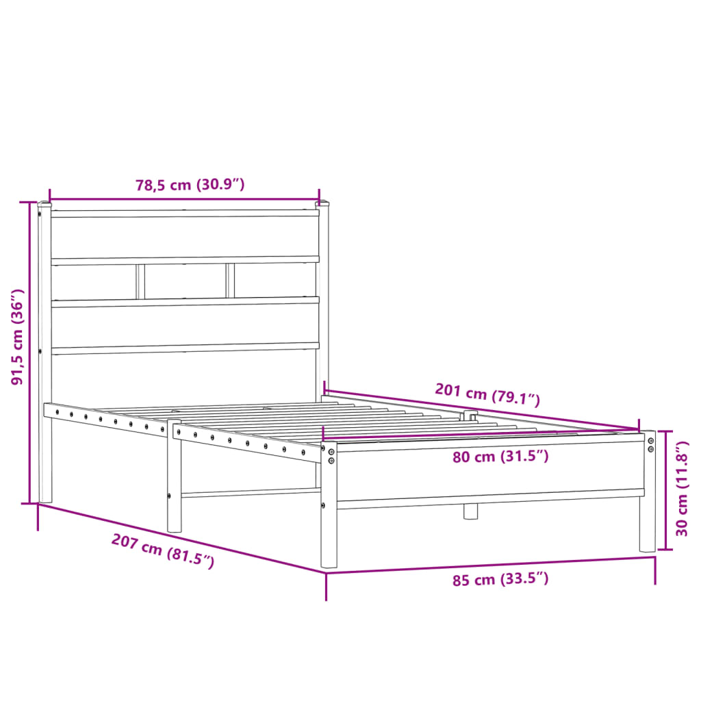 Cadre de lit sans matelas chêne sonoma 80x200 cm - XIOS