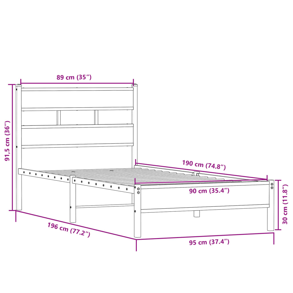 Cadre de lit sans matelas chêne sonoma 90x190 cm - XIOS