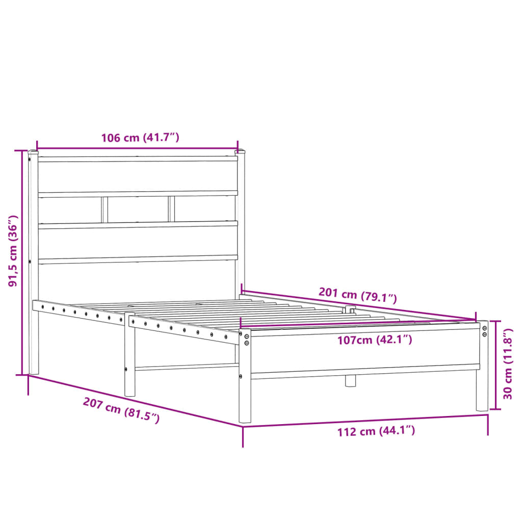 Cadre de lit sans matelas chêne sonoma 107x200 cm - XIOS