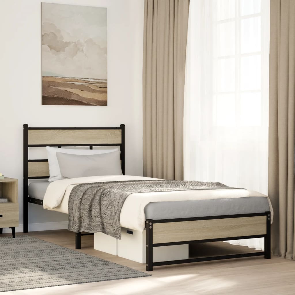 Cadre de lit en métal sans matelas chêne sonoma 75x190 cm - XIOS