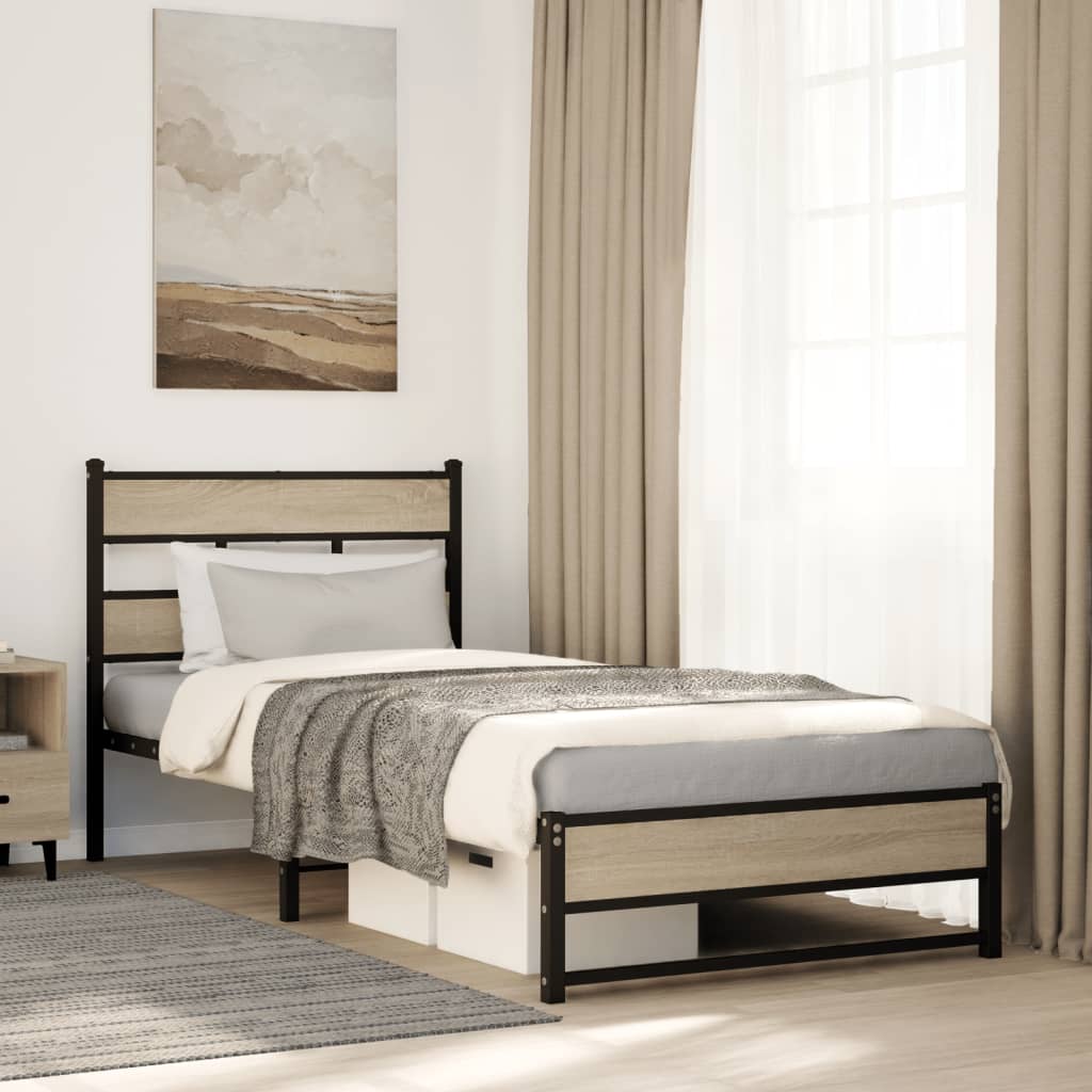 Cadre de lit en métal sans matelas chêne sonoma 100x190 cm - XIOS