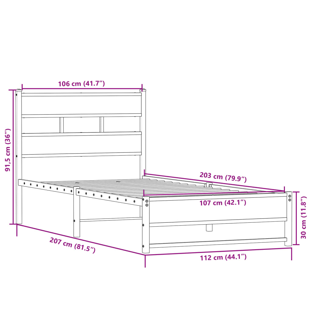 Cadre de lit en métal sans matelas chêne sonoma 107x203 cm - XIOS