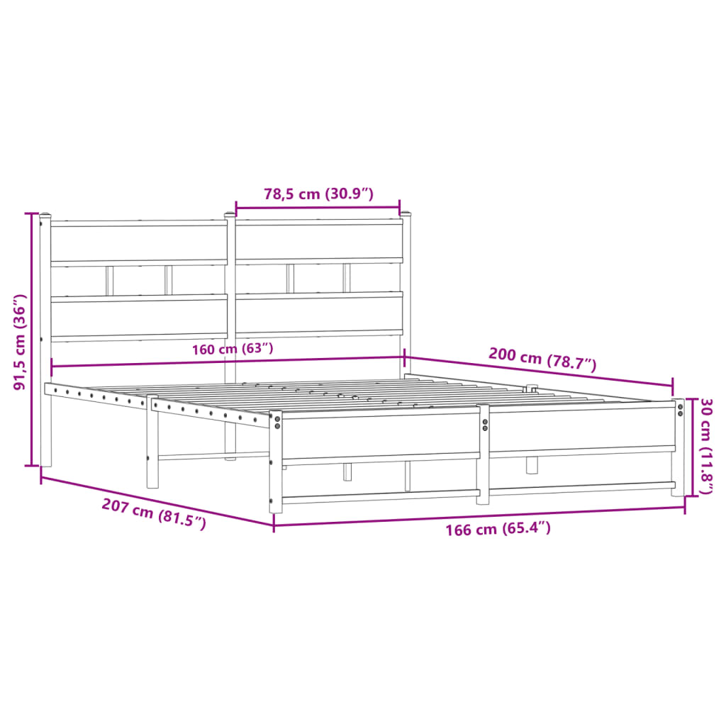 Cadre de lit en métal sans matelas chêne sonoma 160x200 cm - XIOS