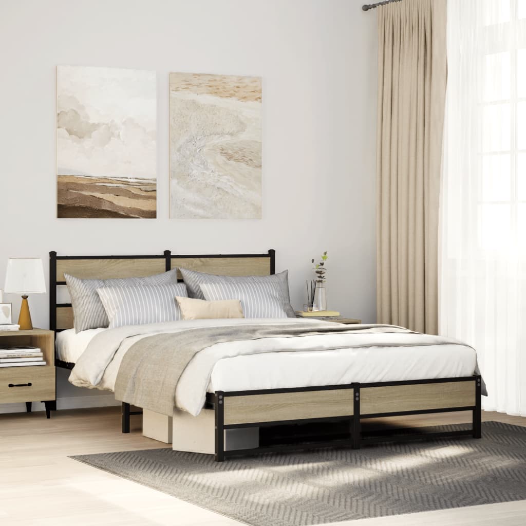 Cadre de lit en métal sans matelas chêne sonoma 160x200 cm - XIOS