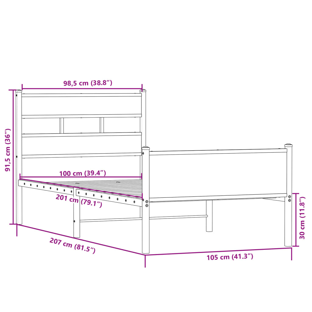 Cadre de lit sans matelas chêne sonoma 100x200 cm - XIOS
