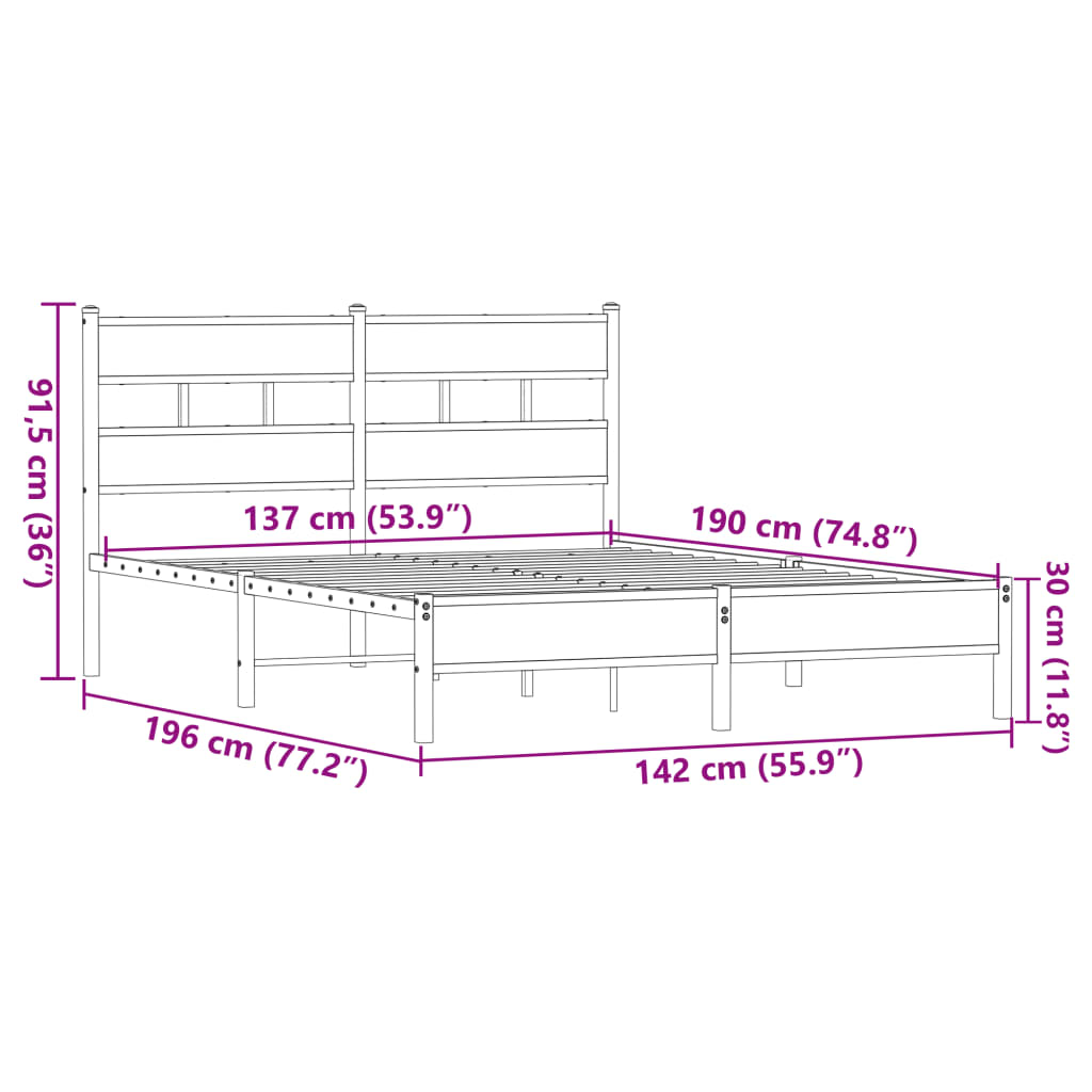 Cadre de lit sans matelas chêne marron 137x190 cm - XIOS