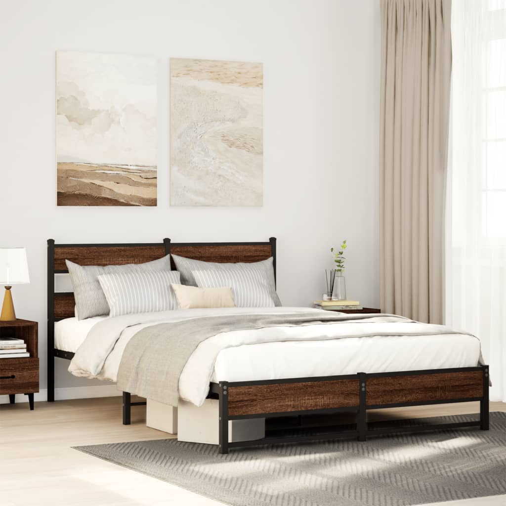 Cadre de lit en métal sans matelas chêne marron 135x190 cm - XIOS