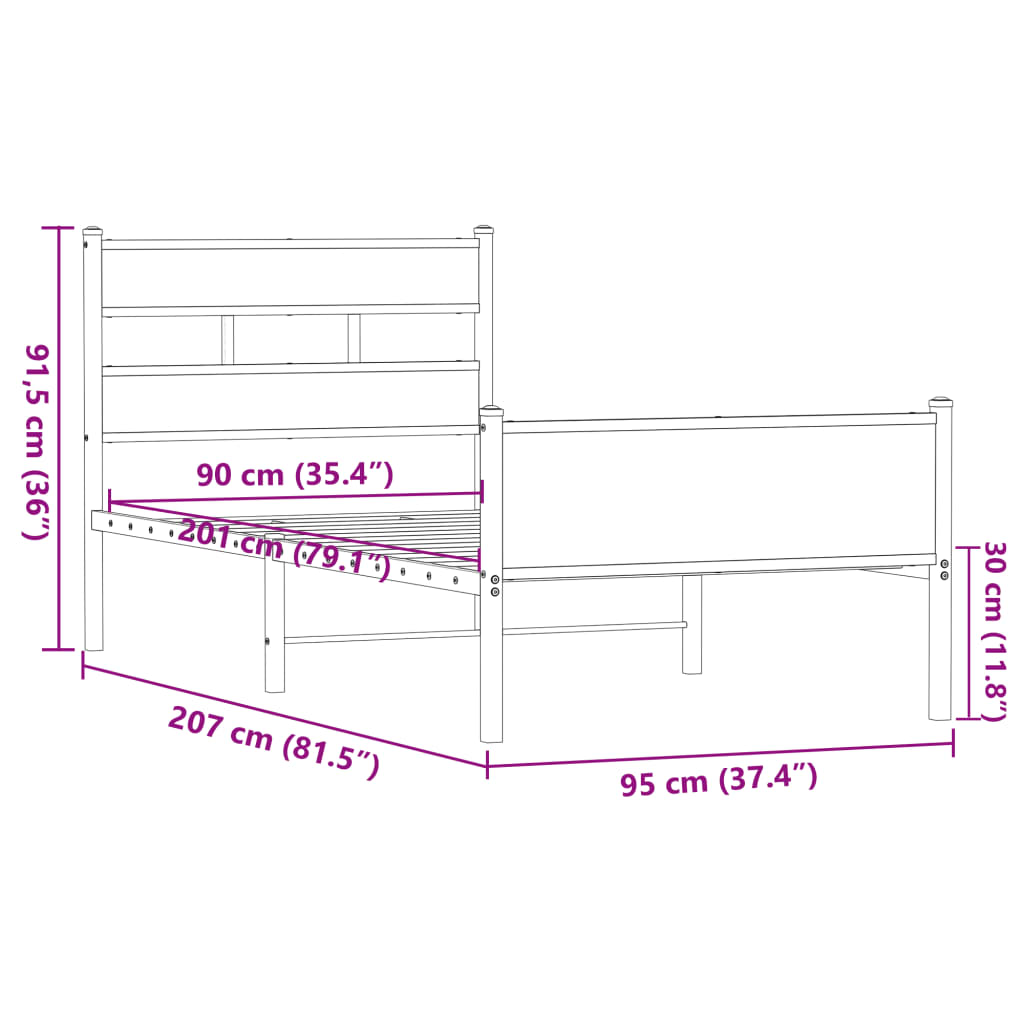 Cadre de lit sans matelas chêne marron 90x200cm bois ingénierie - XIOS