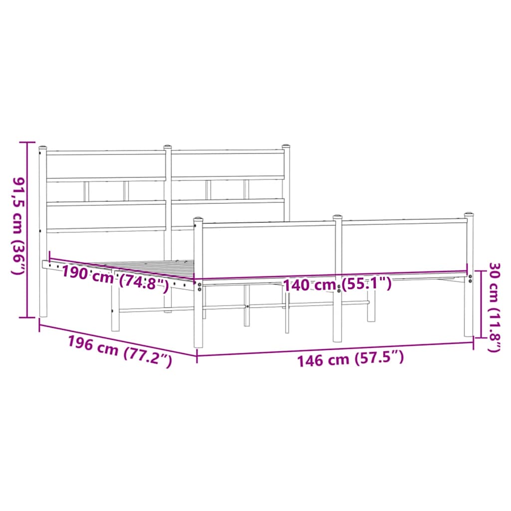 Cadre de lit sans matelas chêne marron 140x190 cm - XIOS