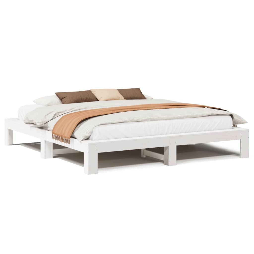 Cadre de lit sans matelas blanc 200x200 cm bois massif de pin - XIOS