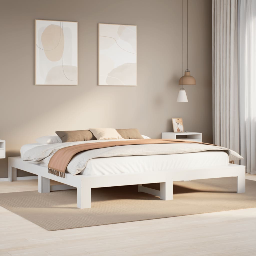Cadre de lit sans matelas blanc 200x200 cm bois massif de pin - XIOS