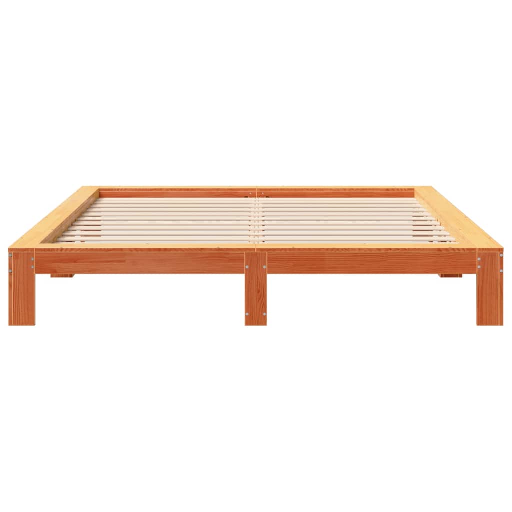 Cadre de lit sans matelas cire marron 200x200cm bois pin massif - XIOS