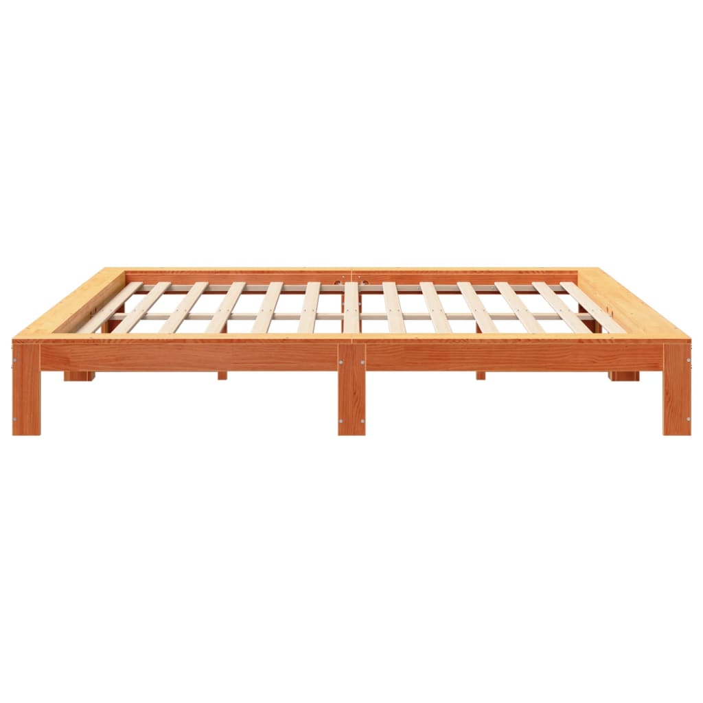 Cadre de lit sans matelas cire marron 200x200cm bois pin massif - XIOS