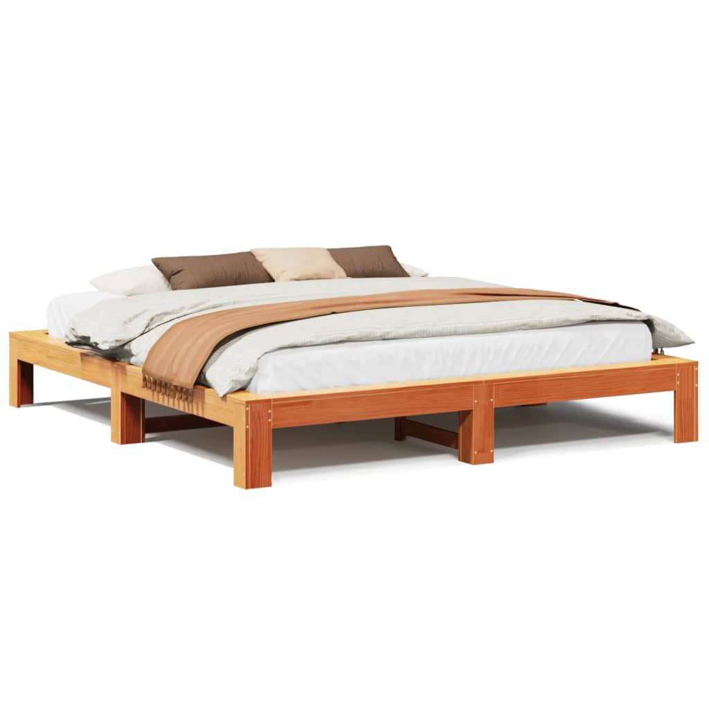 Cadre de lit sans matelas cire marron 180x200cm bois pin massif - XIOS