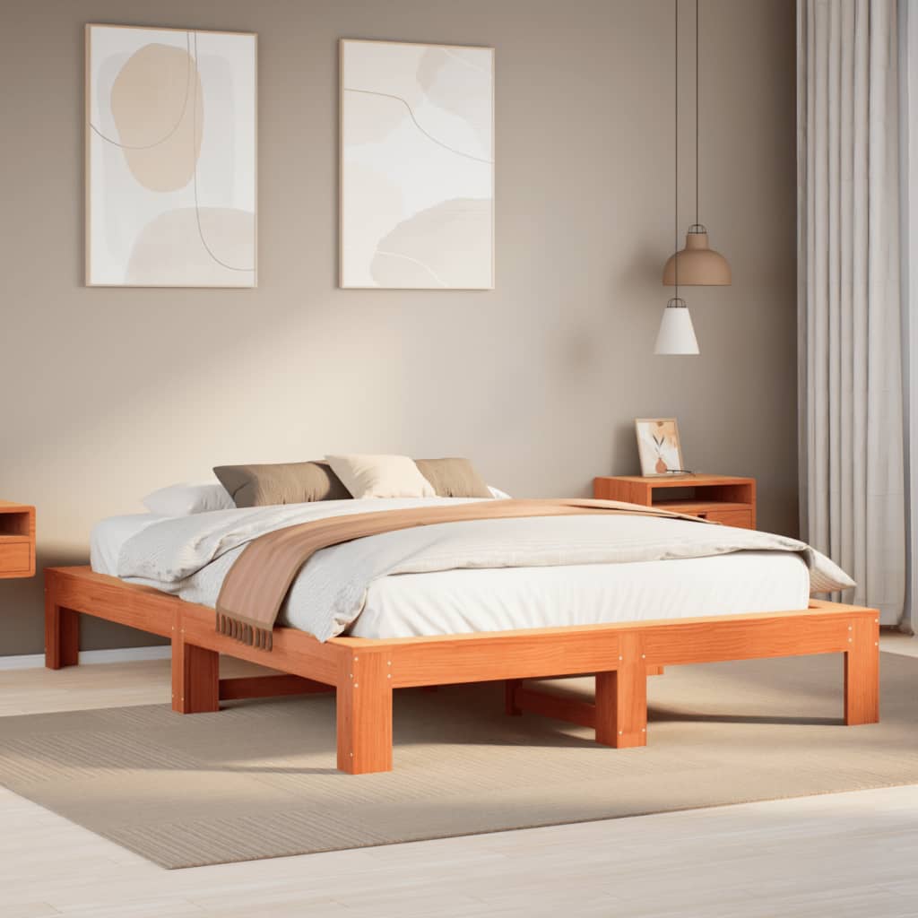 Cadre de lit sans matelas cire marron 160x200cm bois pin massif - XIOS