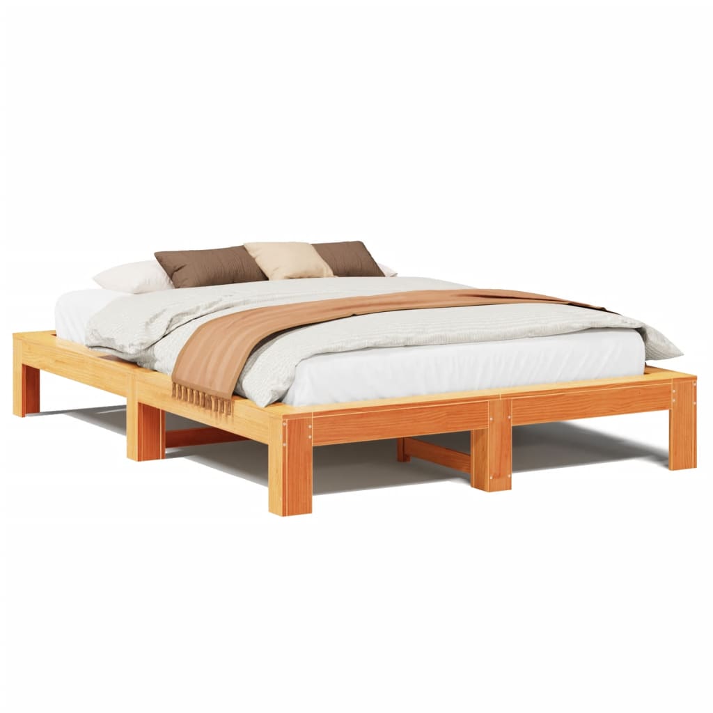 Cadre de lit sans matelas cire marron 150x200cm bois pin massif - XIOS