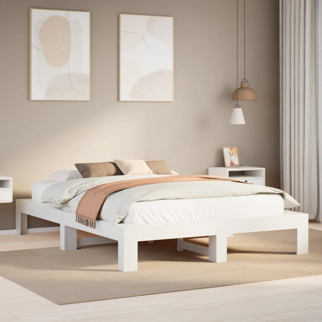 Cadre de lit sans matelas blanc 140x190 cm bois de pin massif - XIOS