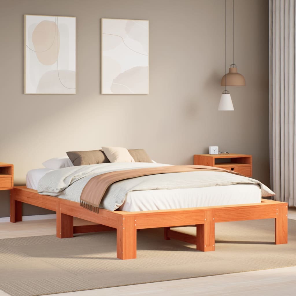 Cadre de lit sans matelas cire marron 120x190cm bois pin massif - XIOS