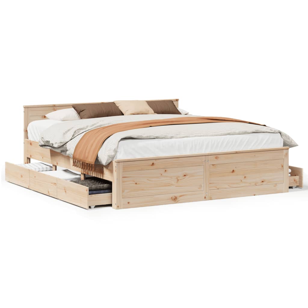 Cadre de lit sans matelas avec tête de lit 200x200 cm bois pin - XIOS