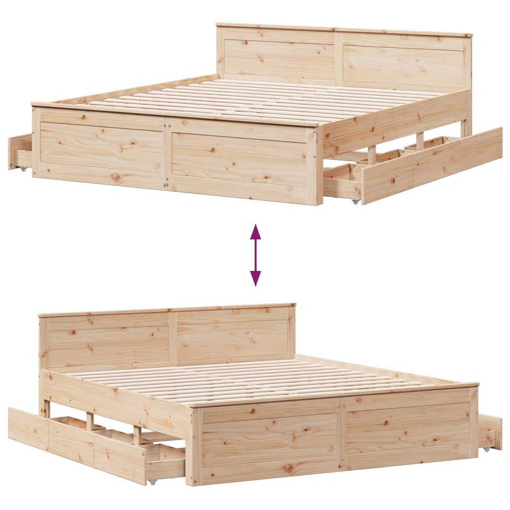 Cadre de lit sans matelas avec tête de lit 200x200 cm bois pin - XIOS
