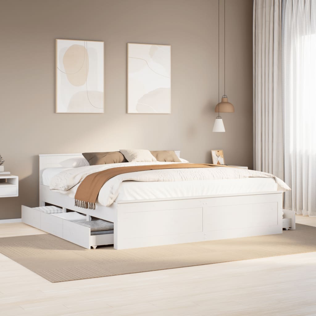 Cadre de lit sans matelas avec tête de lit 200x200 cm bois pin - XIOS