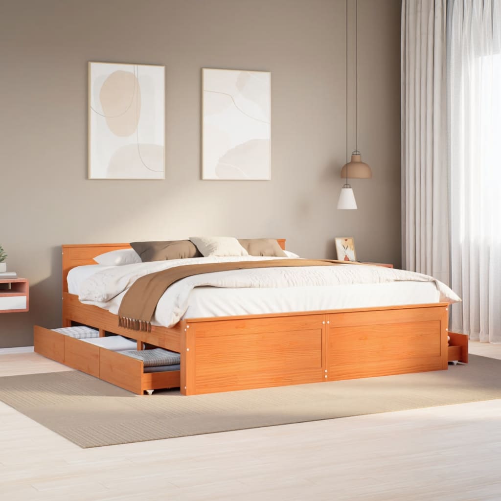 Cadre de lit sans matelas avec tête de lit 200x200 cm bois pin - XIOS