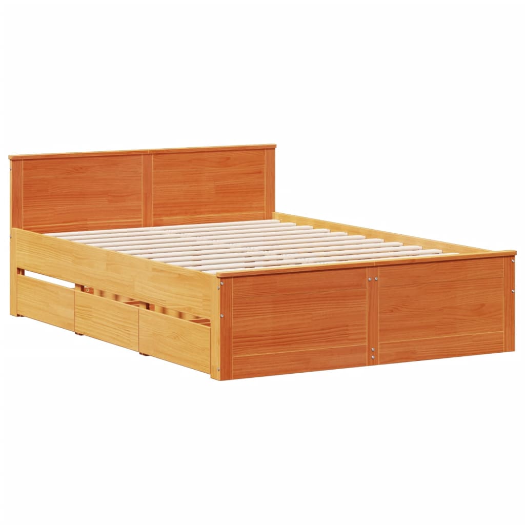 Cadre de lit sans matelas avec tête de lit brun cire 150x200 cm - XIOS