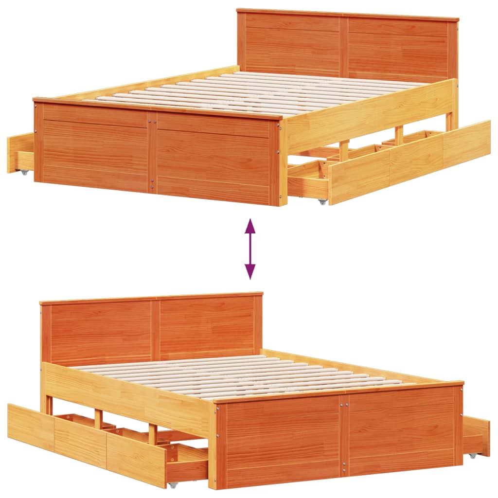 Cadre de lit sans matelas avec tête de lit brun cire 150x200 cm - XIOS