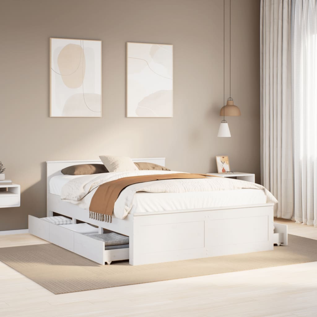 Cadre de lit sans matelas avec tête de lit blanc 140x200 cm pin - XIOS