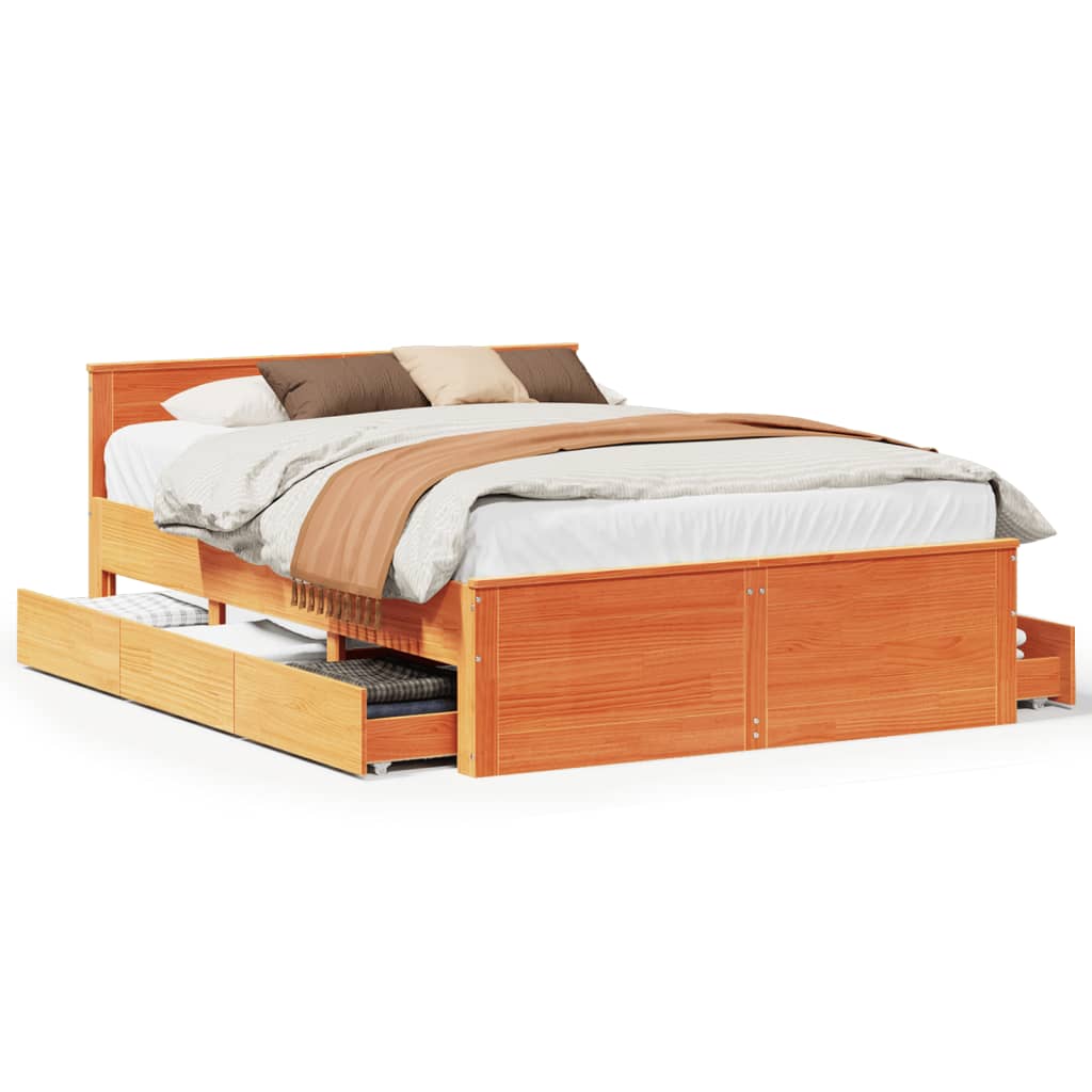 Cadre de lit sans matelas avec tête de lit brun cire 140x200 cm - XIOS