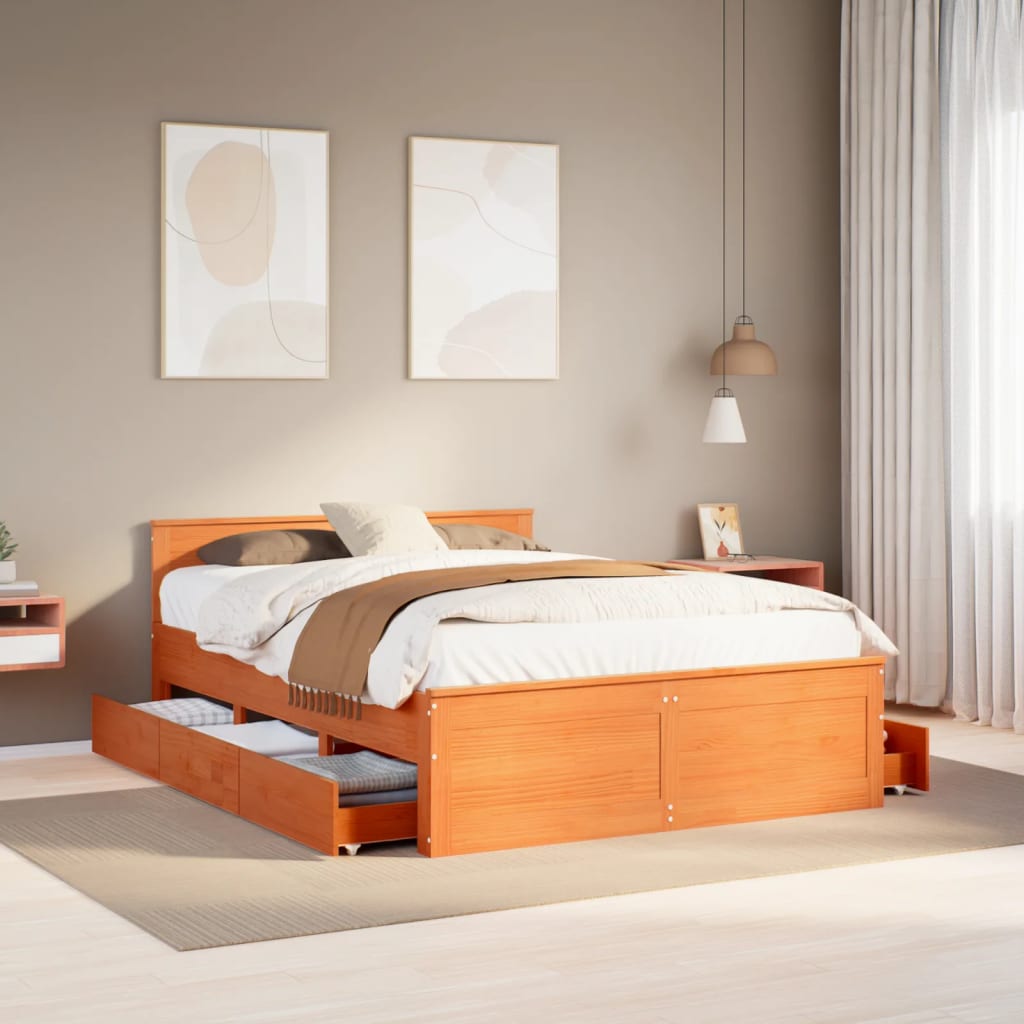 Cadre de lit sans matelas avec tête de lit brun cire 140x200 cm - XIOS