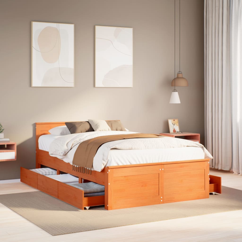 Cadre de lit sans matelas avec tête de lit brun cire 120x200 cm - XIOS