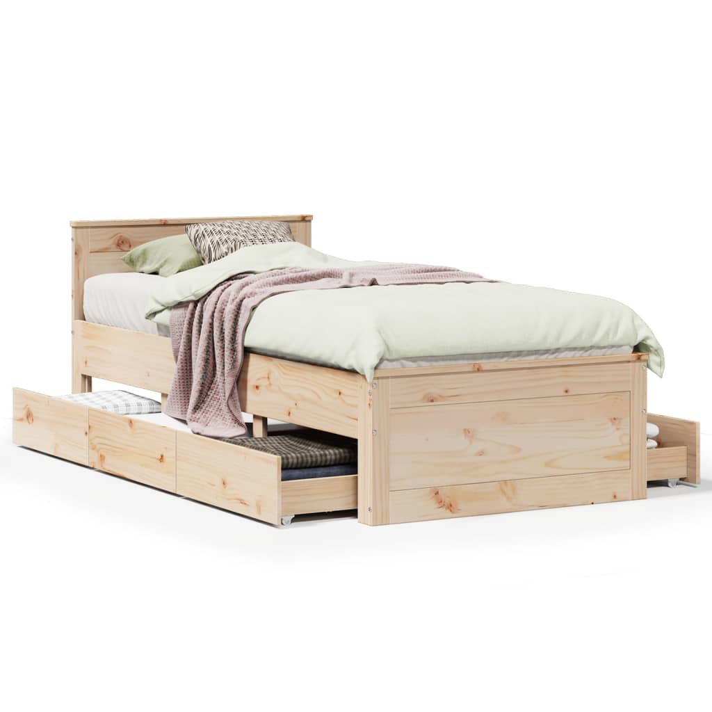 Cadre de lit sans matelas avec tête de lit 90x200cm bois de pin - XIOS