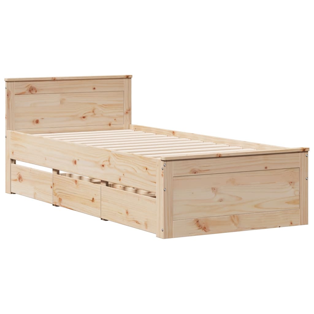 Cadre de lit sans matelas avec tête de lit 90x200cm bois de pin - XIOS