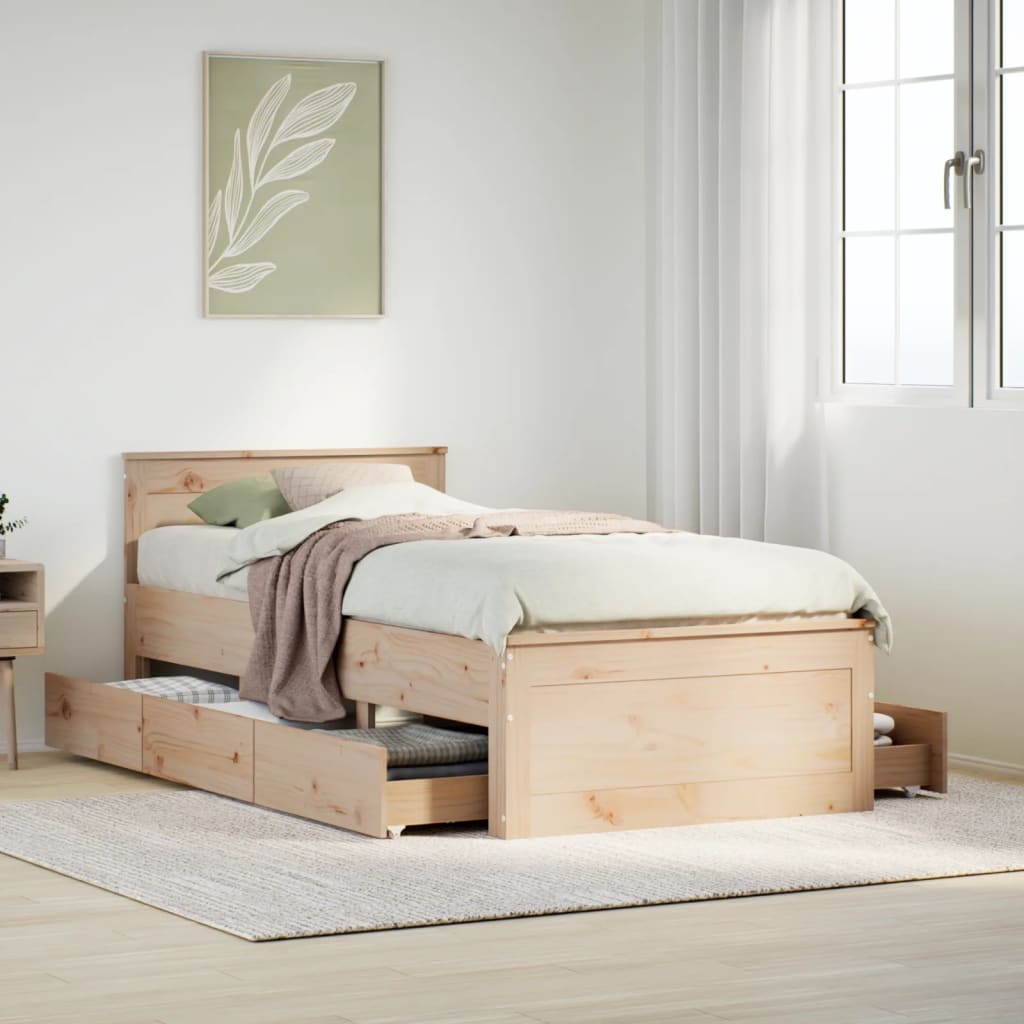 Cadre de lit sans matelas avec tête de lit 90x200cm bois de pin - XIOS