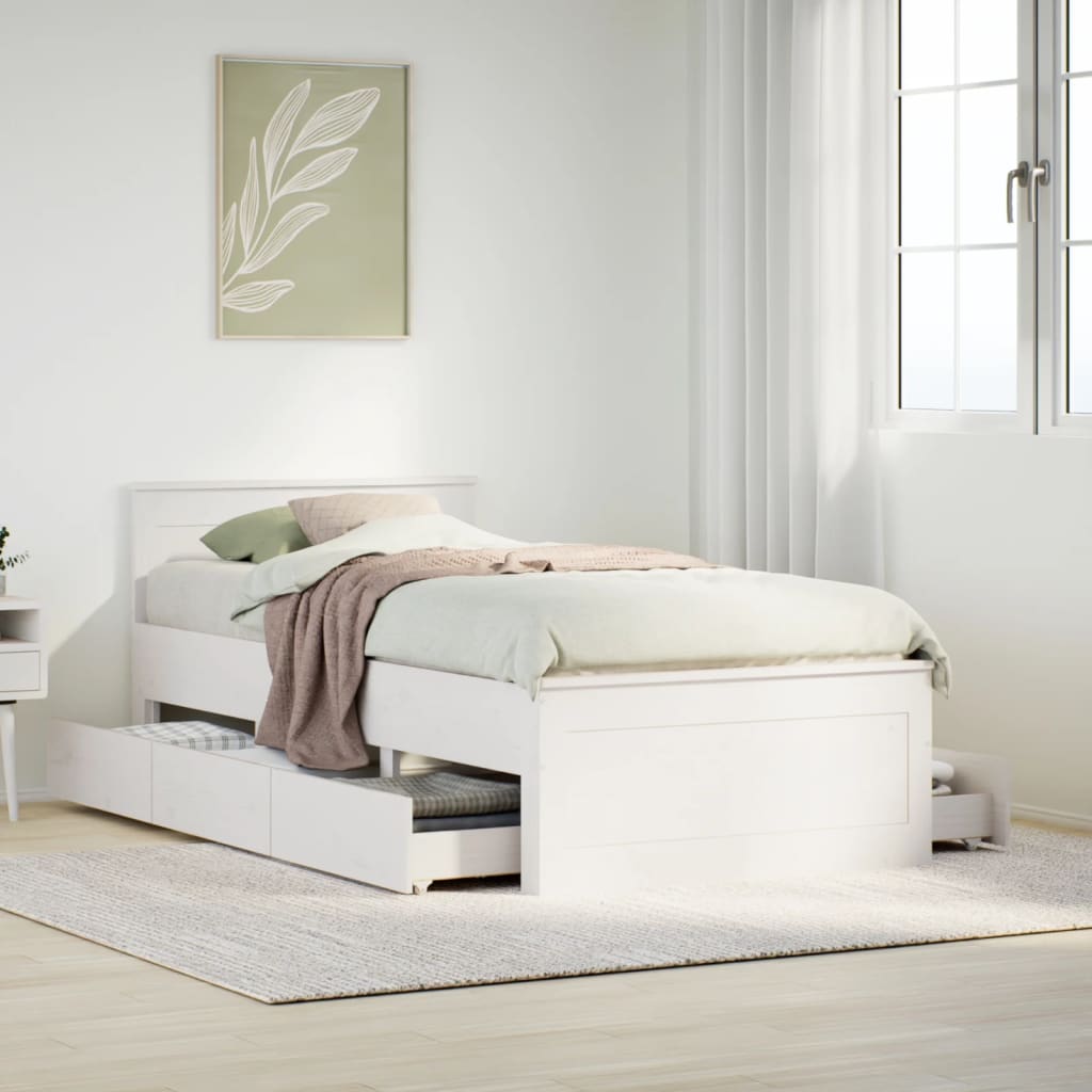 Cadre de lit sans matelas avec tête de lit 90x200cm bois de pin - XIOS