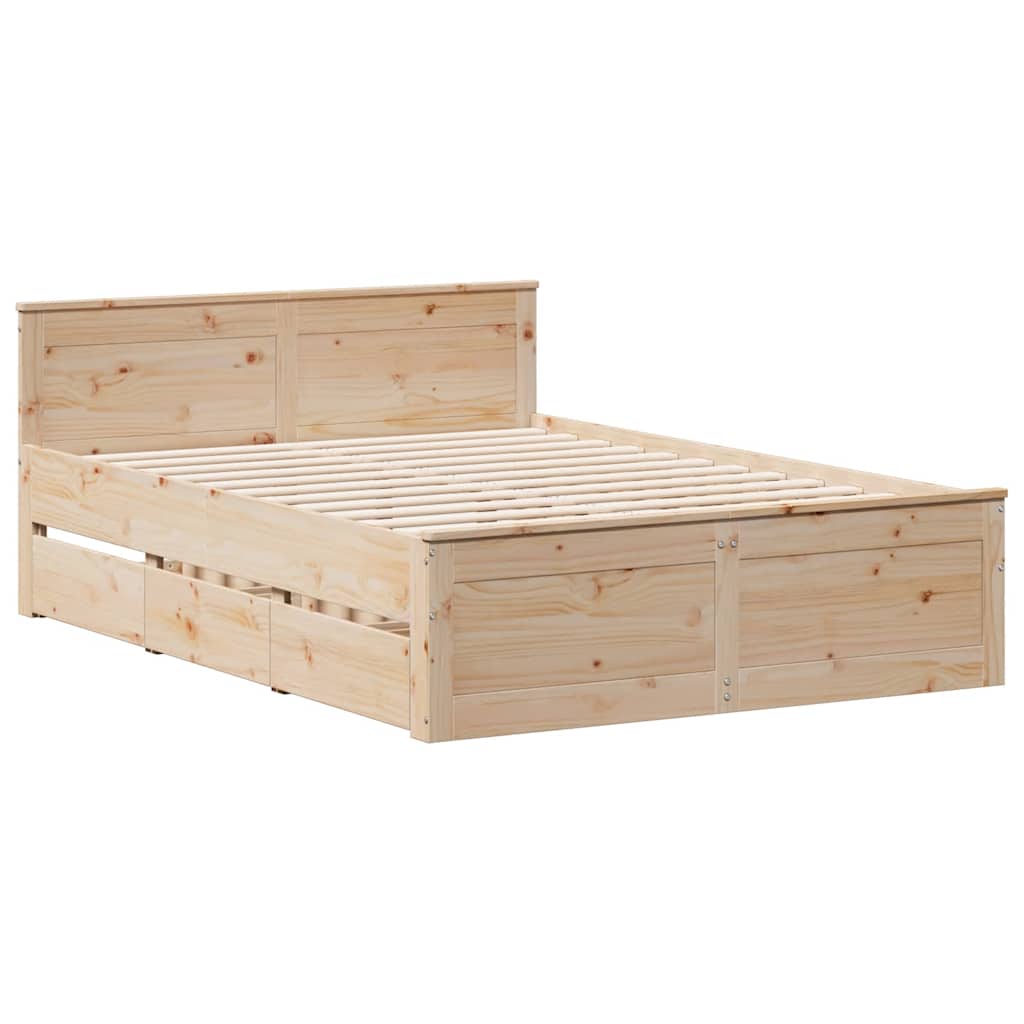 Cadre de lit sans matelas avec tête de lit 140x190cm pin massif - XIOS