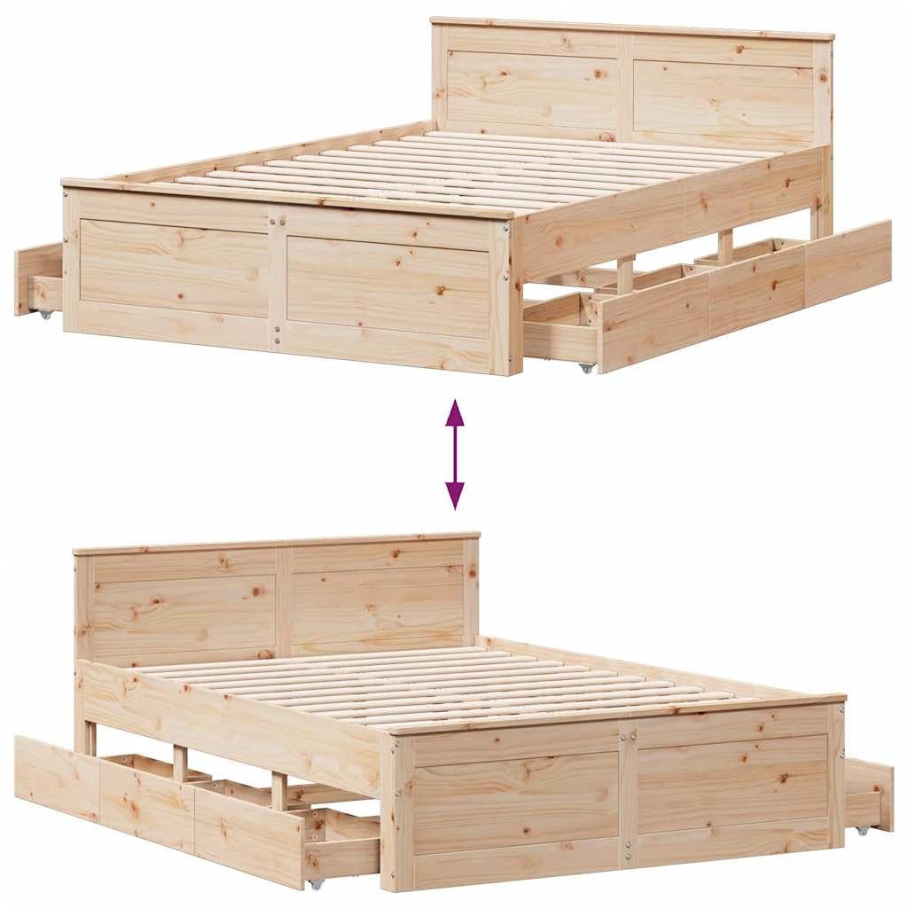 Cadre de lit sans matelas avec tête de lit 140x190cm pin massif