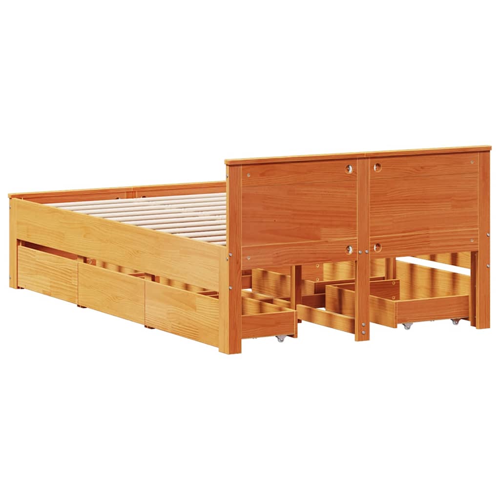 Cadre de lit sans matelas avec tête de lit brun cire 120x190 cm - XIOS
