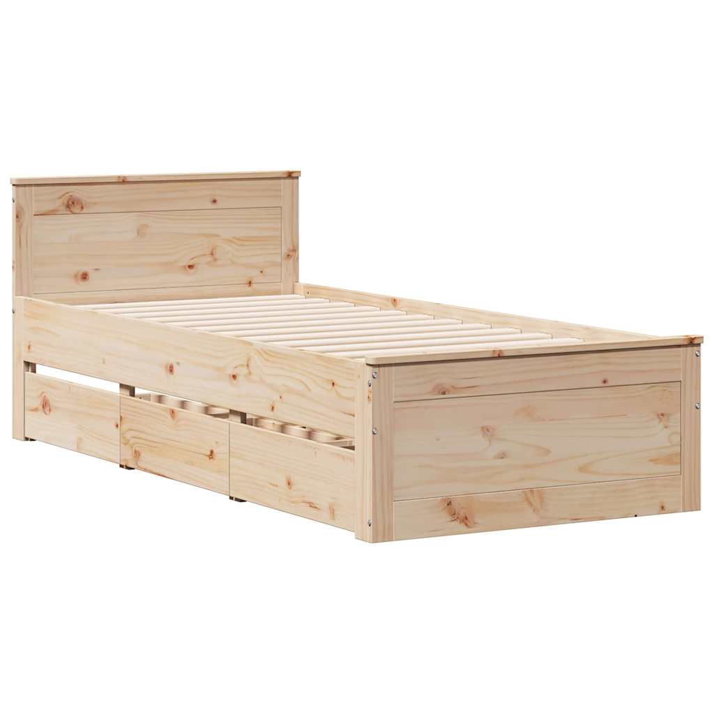 Cadre de lit sans matelas avec tête de lit 90x190 cm pin massif - XIOS