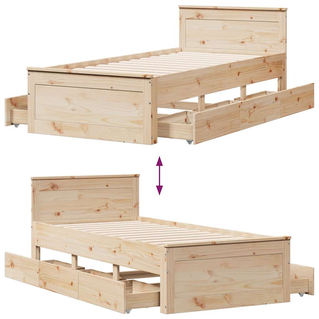Cadre de lit sans matelas avec tête de lit 75x190 cm pin massif - XIOS