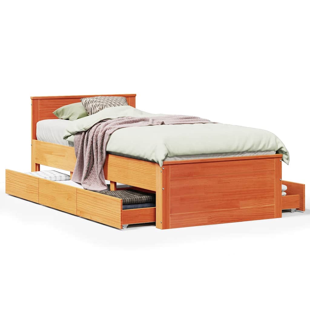Cadre de lit sans matelas avec tête de lit 75x190 cm pin massif - XIOS