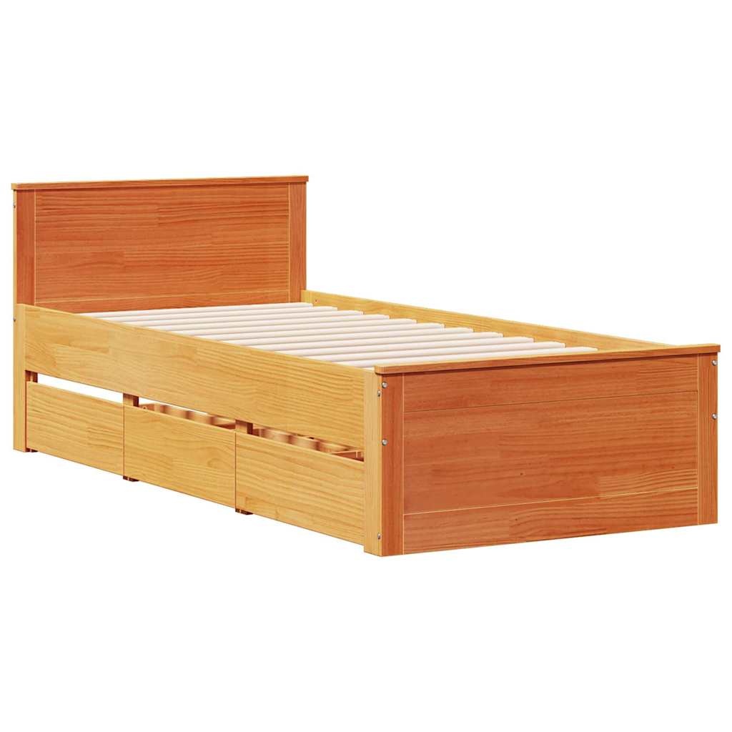 Cadre de lit sans matelas avec tête de lit 75x190 cm pin massif - XIOS
