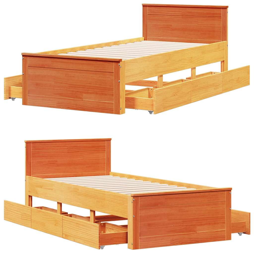 Cadre de lit sans matelas avec tête de lit 75x190 cm pin massif - XIOS
