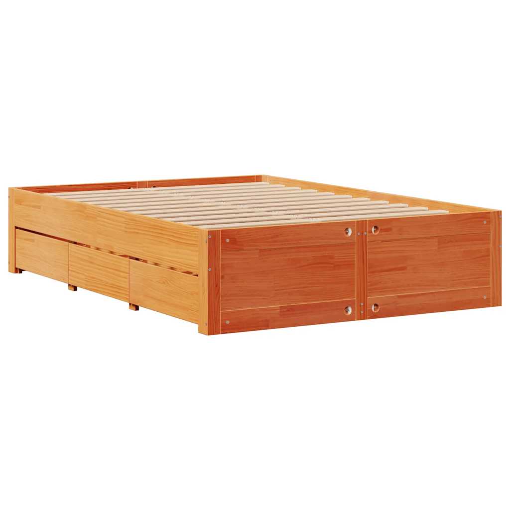 Cadre de lit sans matelas avec tiroirs brun cire 150x200 cm pin - XIOS