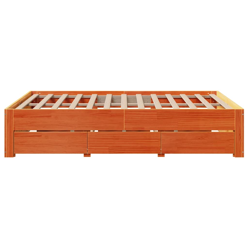 Cadre de lit sans matelas avec tiroirs brun cire 150x200 cm pin - XIOS