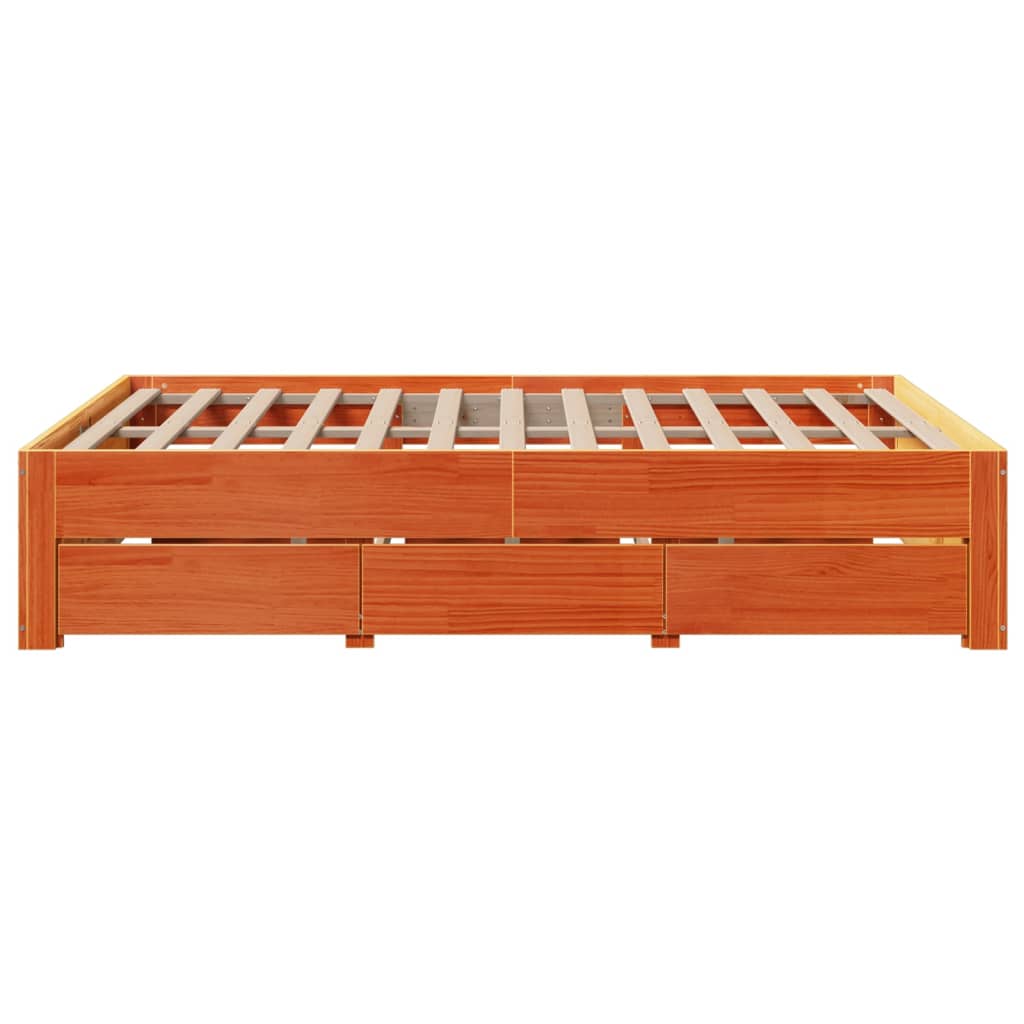 Cadre de lit sans matelas avec tiroirs brun cire 140x200 cm pin
