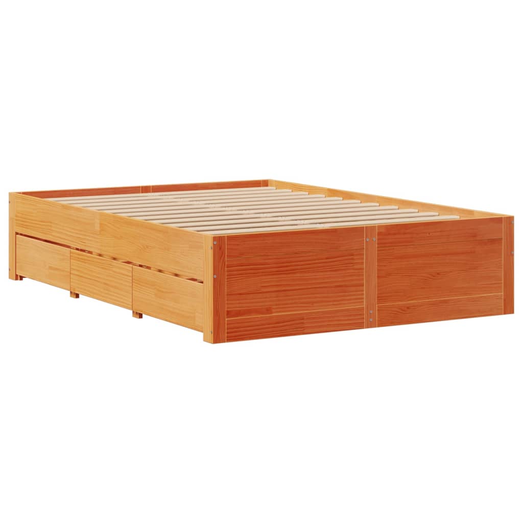 Cadre de lit sans matelas avec tiroirs brun cire 140x200 cm pin - XIOS